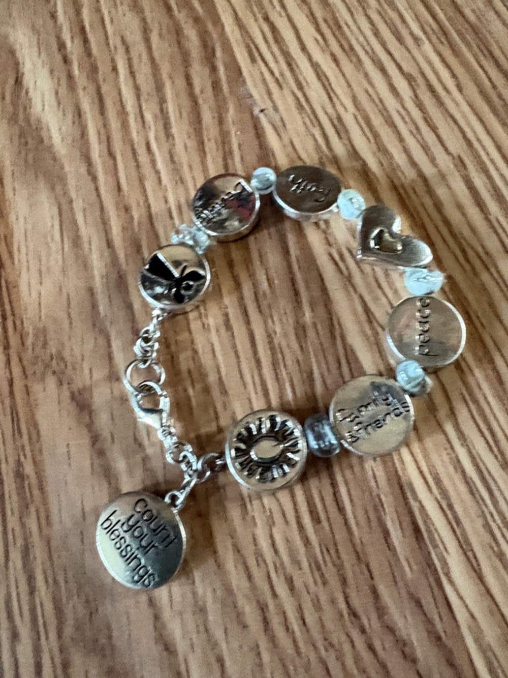VINTAGE INSPIRATIONAL ROUND DISC DANGLE CHARM 7.5" BRACELET